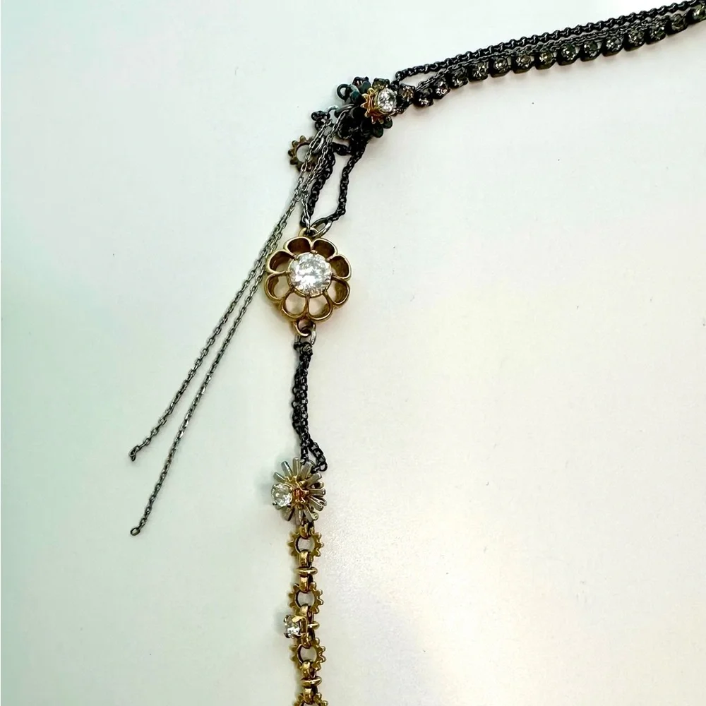 Juicy Couture Chunky Charm Silver Gold Black Tone Crystal Statement Necklace - Picture 6 of 16